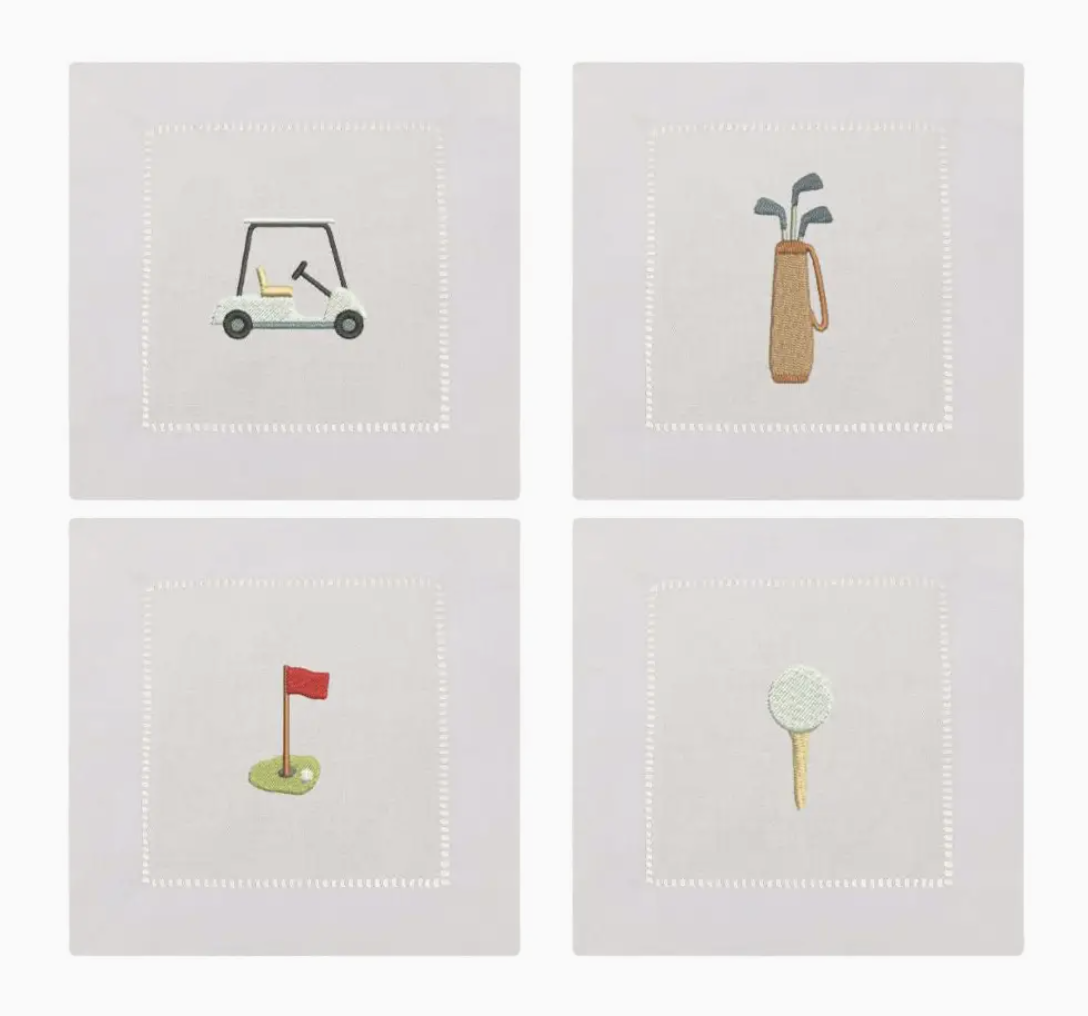 Golfer Set-  Embroidered Linen Cocktail Napkins (Copy)