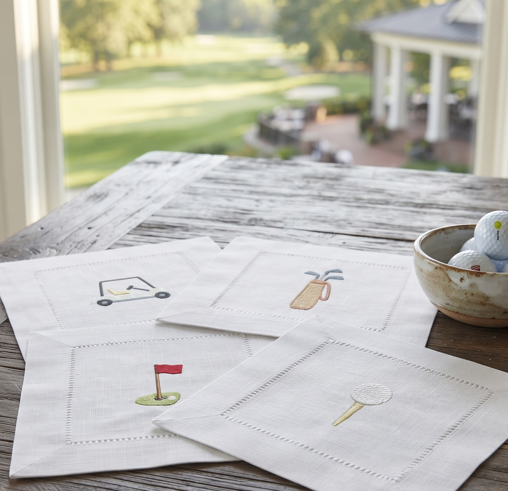 Golfer Set-  Embroidered Linen Cocktail Napkins (Copy)