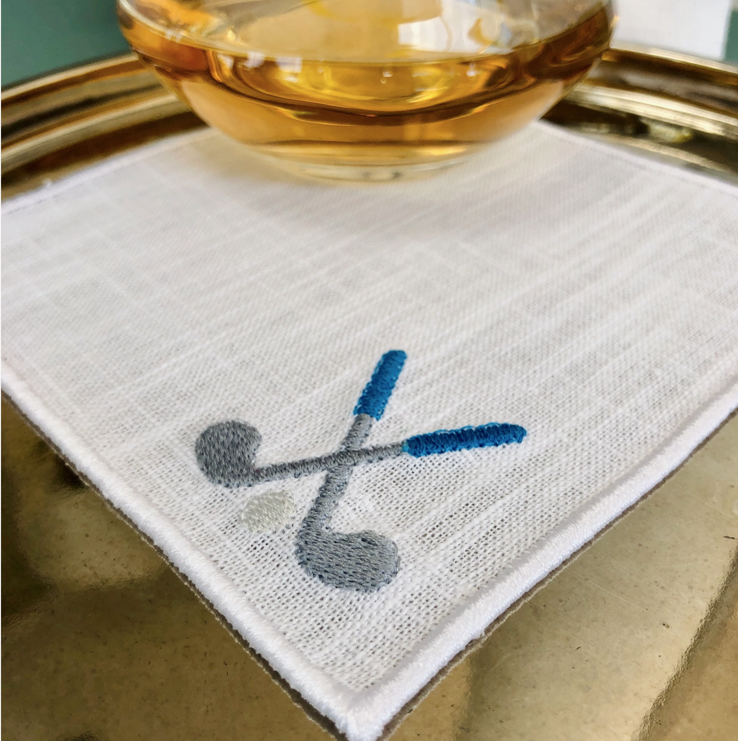 Golfer Gift Embroidered Linen Cocktail Napkins